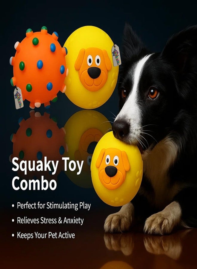 Western Era Durable Dog Squeaky Toy Combo | Spiked Ball with Colorful Bumps + Cute Dog Face Ball for Chewing, Fetching & Training | Bouncy & Fun Toys for Dogs | Pet Sound Toys for Playtime & Teething - Image 5